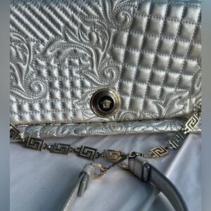Gianni Versace Metallic Silver Barocco Leather quilted Shoulder Bag